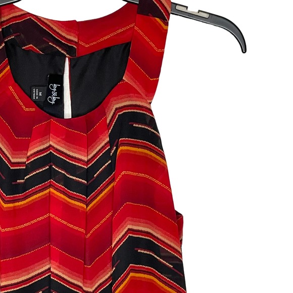 By & By Tank Blouse Size Medium Red Black Striped Womens‎ Lined Top Polyester - Picture 5 of 8